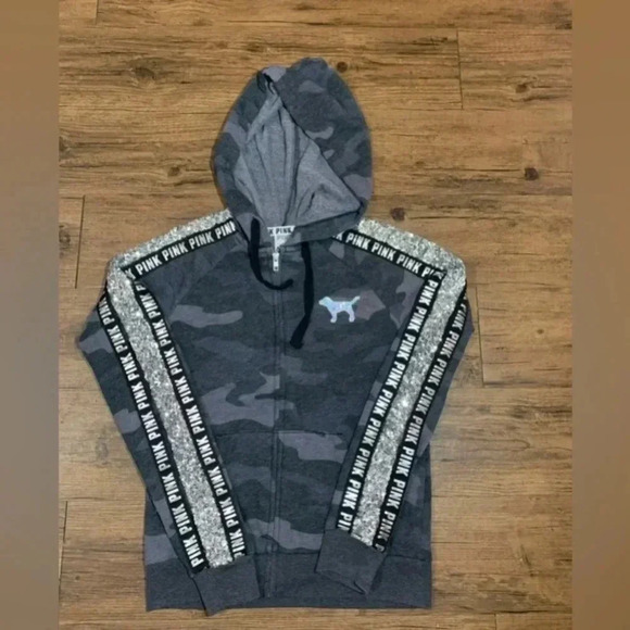 PINK VS CAMO BLING HOODIE/JOGGERS OUTFIT SET XS - Picture 6 of 10